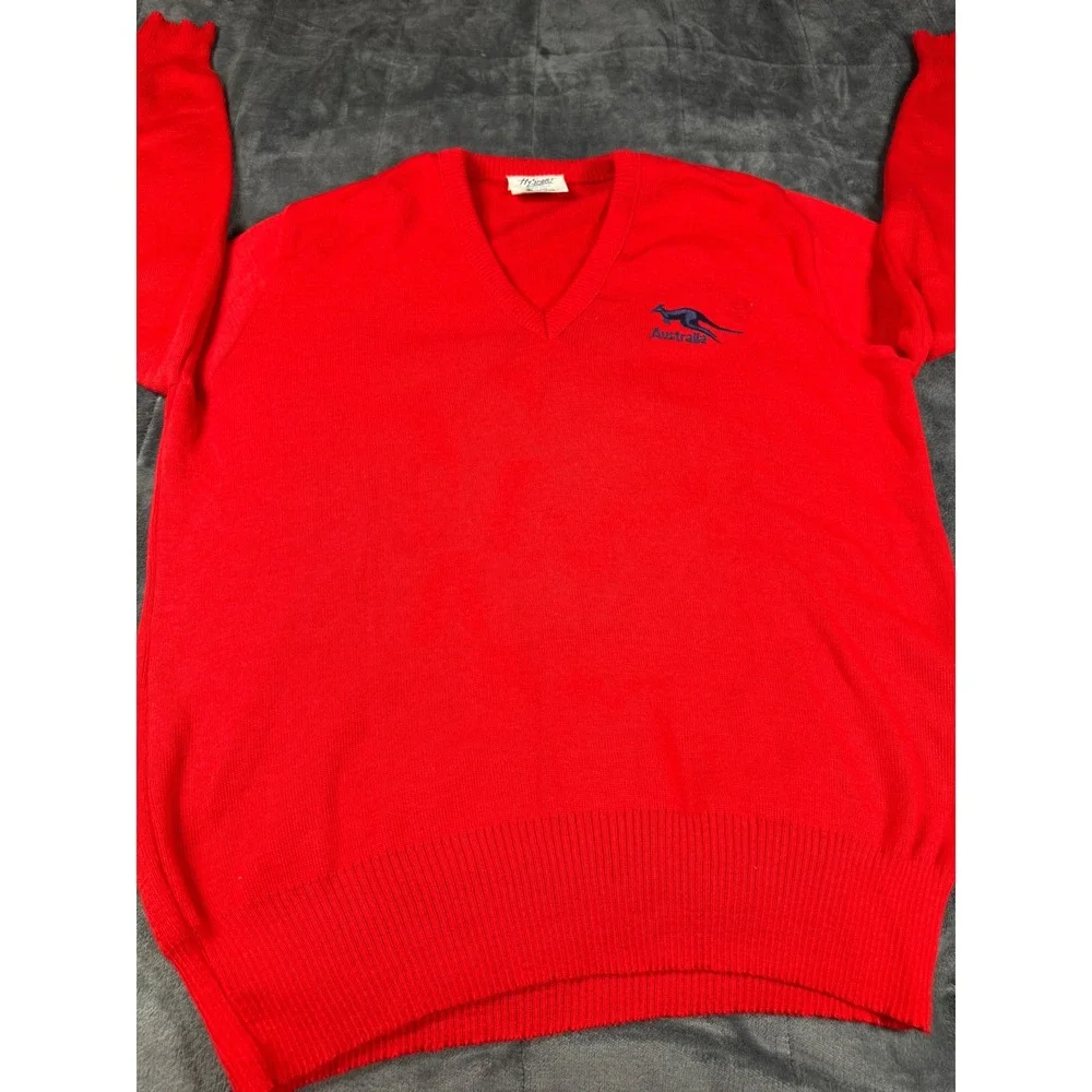 HySport‎ International Australia Wool V Neck Sweater Red Mens Size 22 Vintage